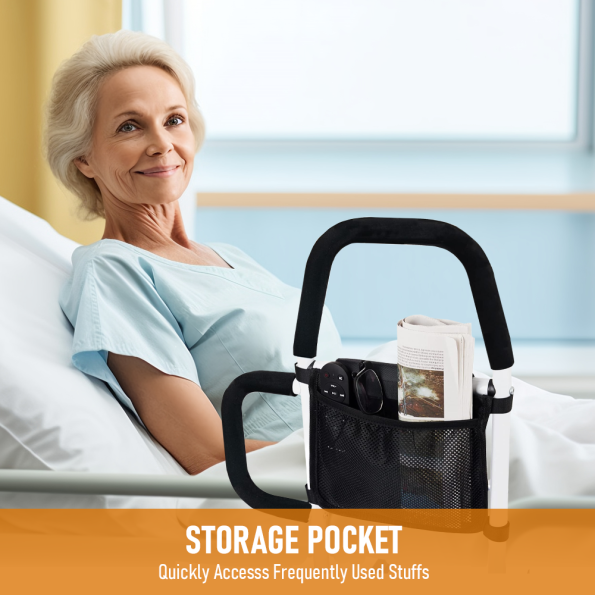 Bed Rail Safety Assist Rail for Elderly Adults with Storage Pocket &Fixing Strap - Image 2