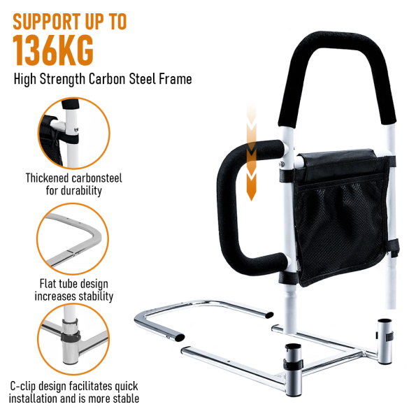 Bed Rail Safety Assist Rail for Elderly Adults with Storage Pocket &Fixing Strap - Image 4