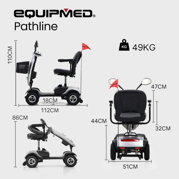 EQUIPMED Mobility Scooter Electric Motorized Ride On E-Scooter for Elderly Older Adult Handicap Aid - Image 6