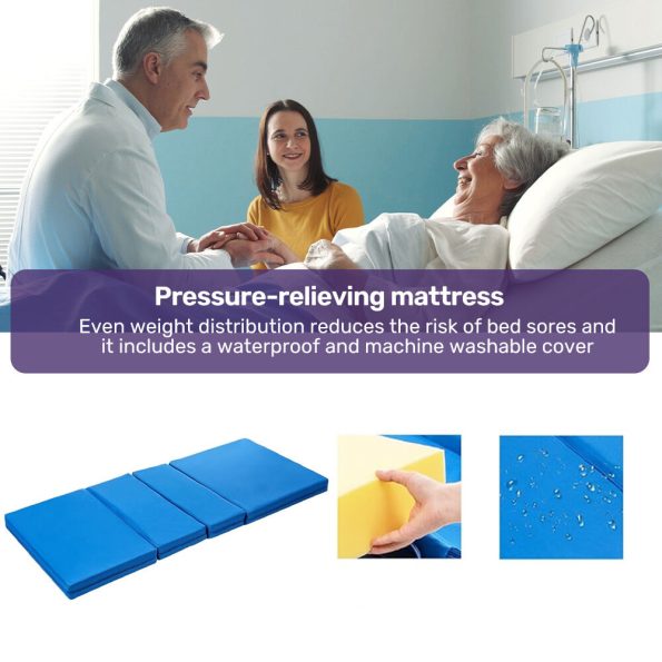 EQUIPMED Medical Bed, w/ Mattress & Over Bed Table, Easy Manual Back and Leg Incline Adjustable, IV Pole, Home Aged Care or ICU Hospital - Image 3