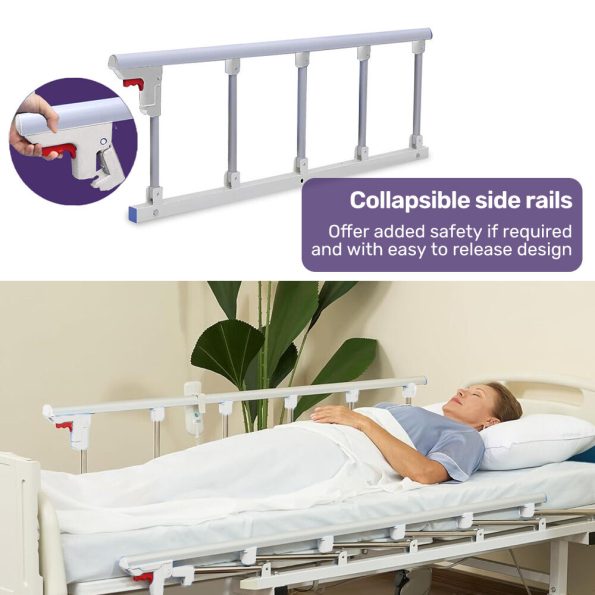 EQUIPMED Medical Bed, w/ Mattress & Over Bed Table, Easy Manual Back and Leg Incline Adjustable, IV Pole, Home Aged Care or ICU Hospital - Image 5