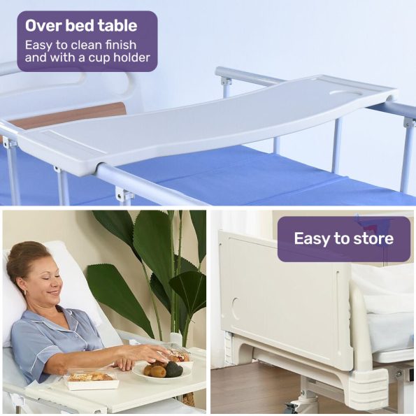 EQUIPMED Medical Bed, w/ Mattress & Over Bed Table, Easy Manual Back and Leg Incline Adjustable, IV Pole, Home Aged Care or ICU Hospital - Image 6