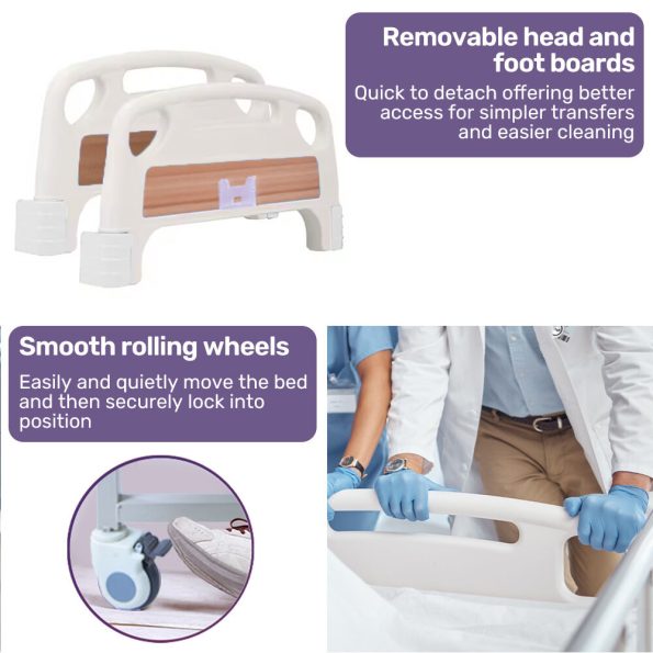 EQUIPMED Medical Bed, w/ Mattress & Over Bed Table, Easy Manual Back and Leg Incline Adjustable, IV Pole, Home Aged Care or ICU Hospital - Image 8