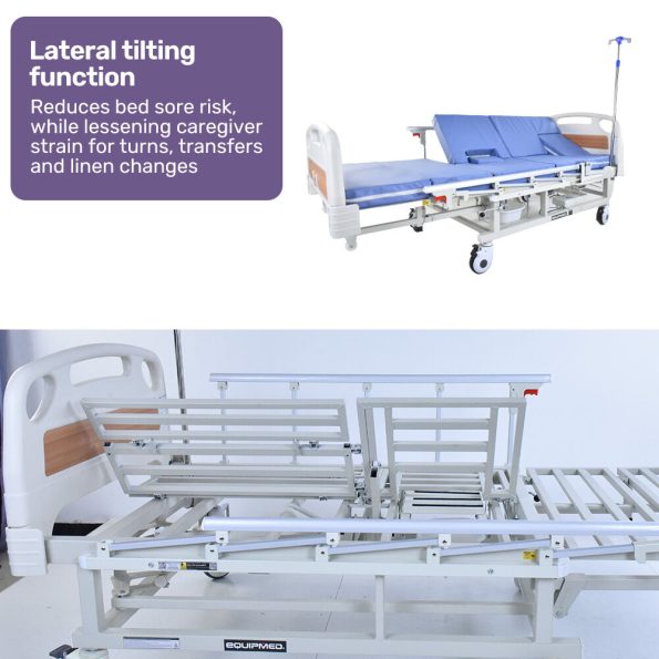 EQUIPMED Medical Bed| w/ Mattress & Over Bed Table| Back and Leg Lifting| Lateral Tilting| Commode Bowl| IV Pole| Home Aged Care or ICU Hospital - Image 7
