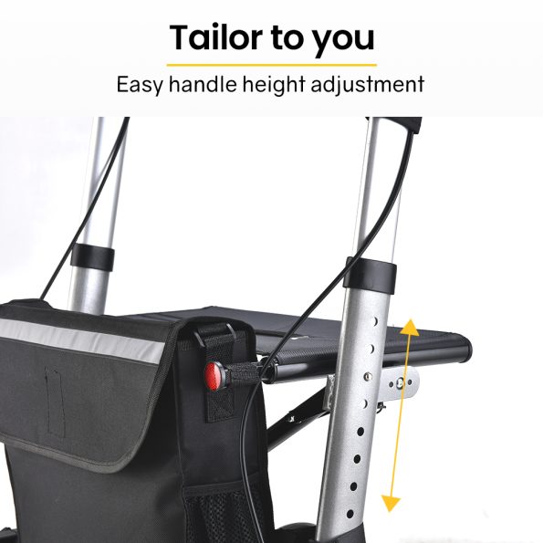 EQUIPMED Foldable Aluminium Walking Frame Rollator with Bag and Seat | Silver - Image 4