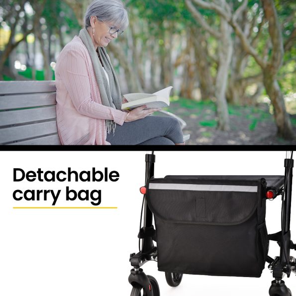 EQUIPMED Foldable Aluminium Walking Frame Rollator with Bag and Seat | Silver - Image 10