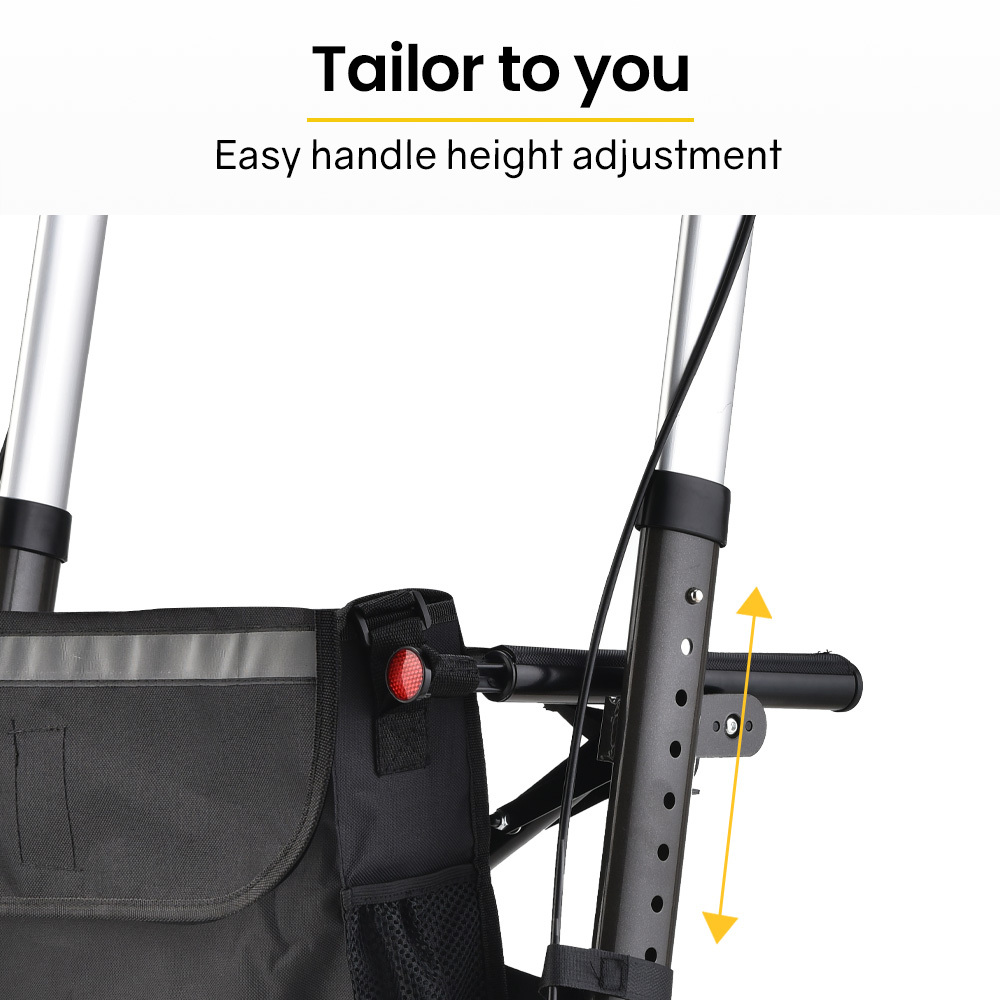 EQUIPMED Foldable Aluminium Walking Frame Rollator with Bag and Seat| Titanium Colour - Image 4