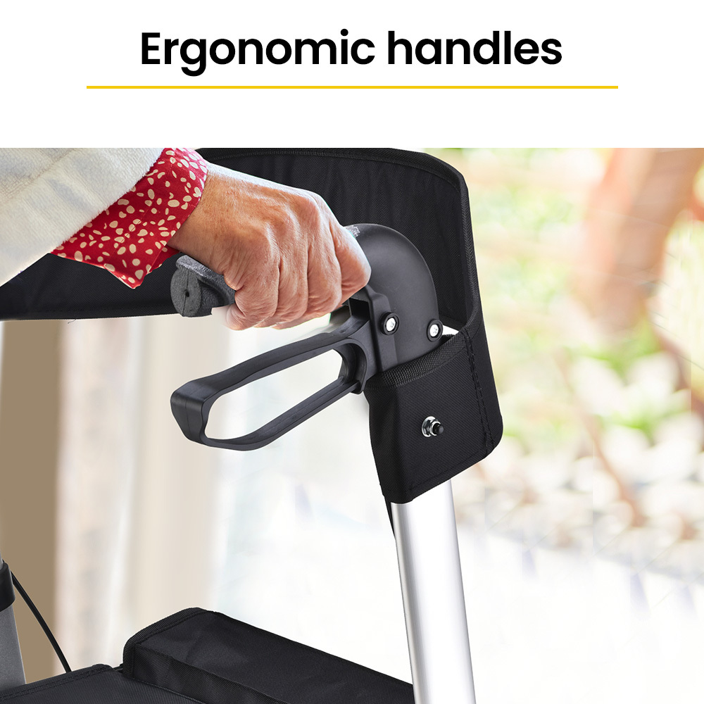 EQUIPMED Foldable Aluminium Walking Frame Rollator with Bag and Seat| Titanium Colour - Image 5