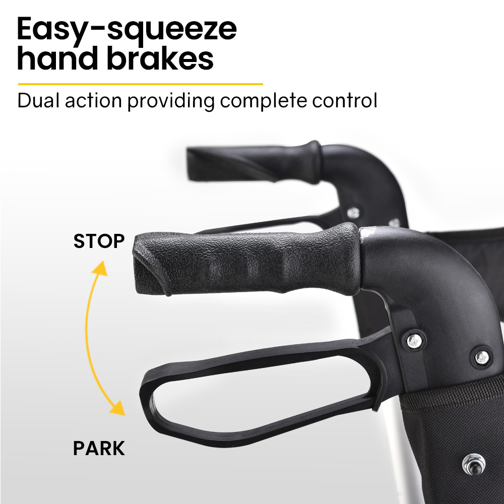 EQUIPMED Foldable Aluminium Walking Frame Rollator with Bag and Seat| Titanium Colour - Image 7