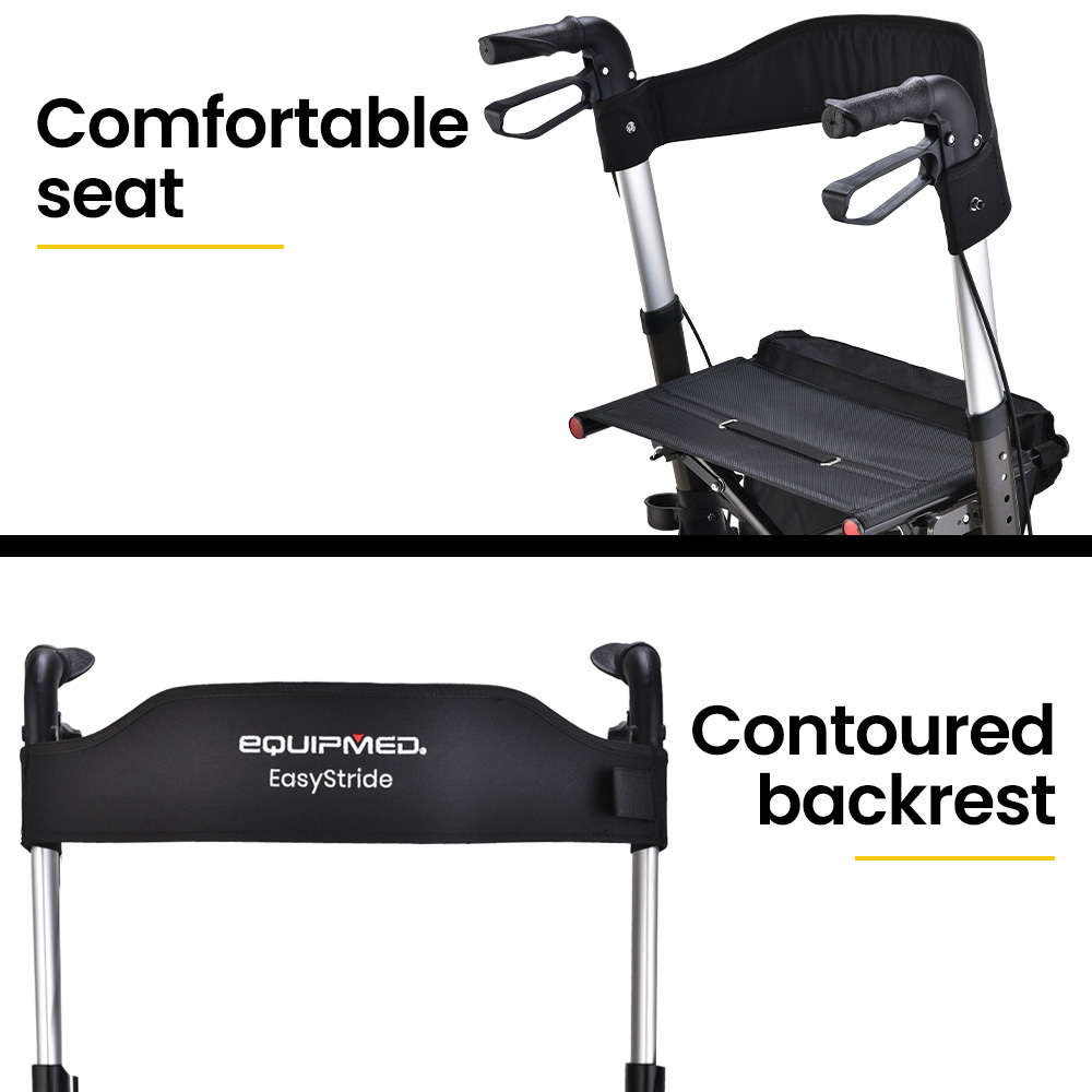 EQUIPMED Foldable Aluminium Walking Frame Rollator with Bag and Seat| Titanium Colour - Image 9