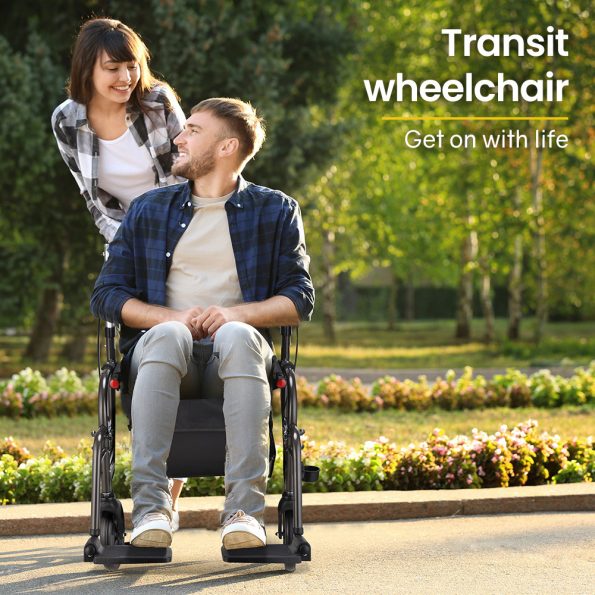 EQUIPMED 2-in-1 Foldable Aluminium Walking Frame Rollator and Transit Wheelchair with Bag |Titanium colour - Image 4