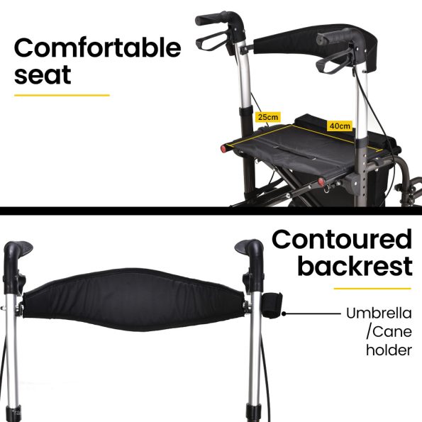 EQUIPMED 2-in-1 Foldable Aluminium Walking Frame Rollator and Transit Wheelchair with Bag |Titanium colour - Image 10