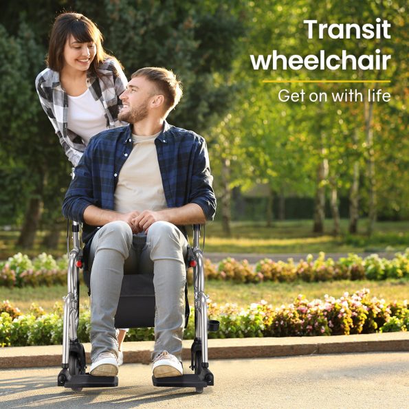 EQUIPMED 2-in-1 Folding Rollator Wheelchair Adjustable Mobility Walker w/ Park Brakes & Bag | Silver - Image 4