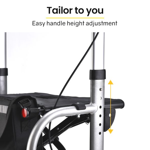 EQUIPMED 2-in-1 Folding Rollator Wheelchair Adjustable Mobility Walker w/ Park Brakes & Bag | Silver - Image 5