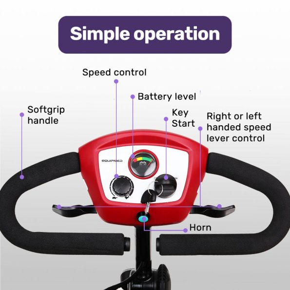 EQUIPMED Electric Mobility Scooter Portable Folding for Elderly Older Adult |SmartRider Black & Red - Image 3