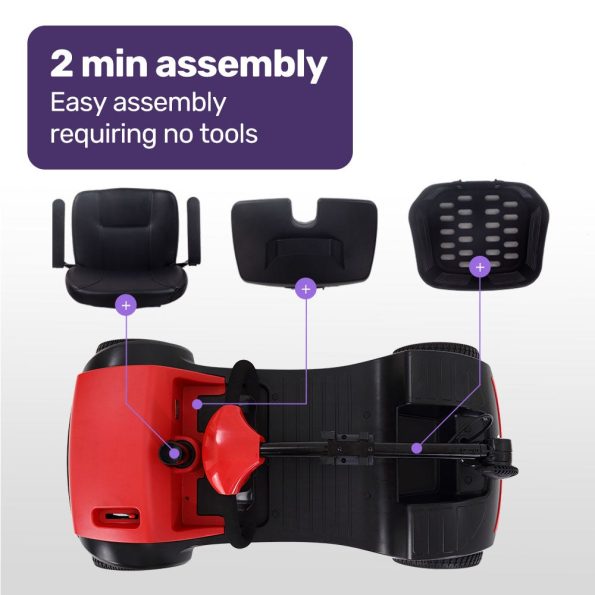EQUIPMED Electric Mobility Scooter Portable Folding for Elderly Older Adult |SmartRider Black & Red - Image 4