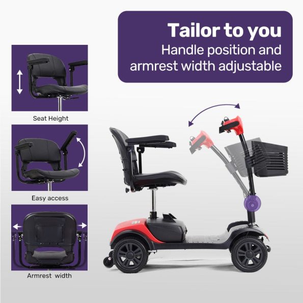EQUIPMED Electric Mobility Scooter Portable Folding for Elderly Older Adult |SmartRider Black & Red - Image 5