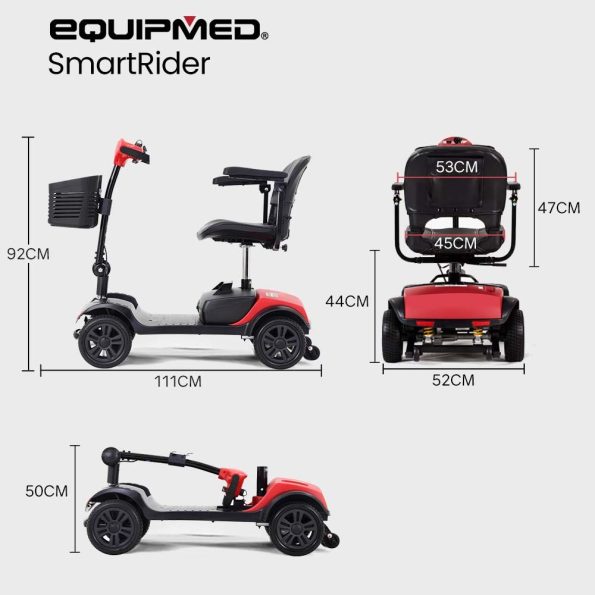 EQUIPMED Electric Mobility Scooter Portable Folding for Elderly Older Adult |SmartRider Black & Red - Image 9
