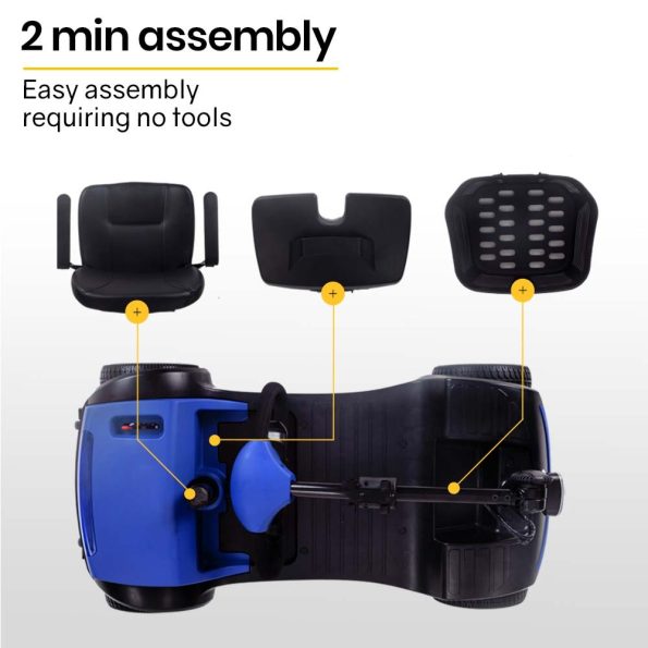 EQUIPMED Electric Mobility Scooter Portable Folding for Elderly Older Adult| SmartRider Black & Blue - Image 4