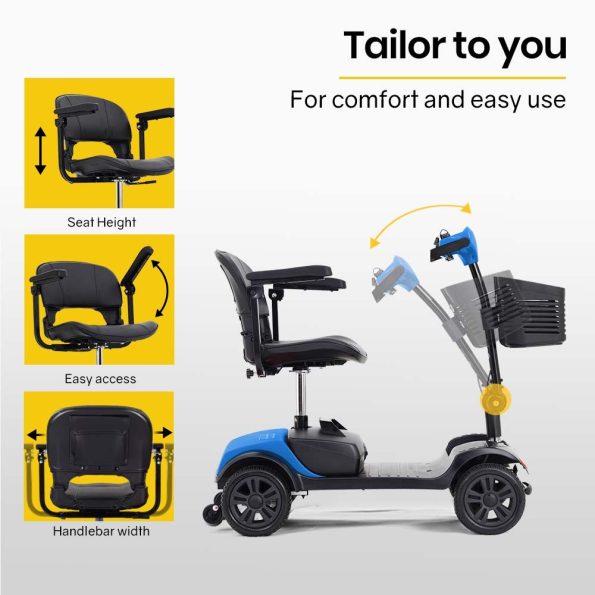 EQUIPMED Electric Mobility Scooter Portable Folding for Elderly Older Adult| SmartRider Black & Blue - Image 5