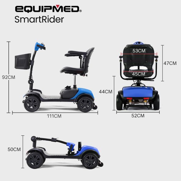 EQUIPMED Electric Mobility Scooter Portable Folding for Elderly Older Adult| SmartRider Black & Blue - Image 6