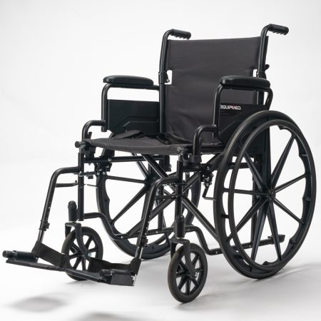 EQUIPMED Portable Folding Wheelchair 24 Inch 136kg Capacity Wheel Chair Retractable Armrests| Black