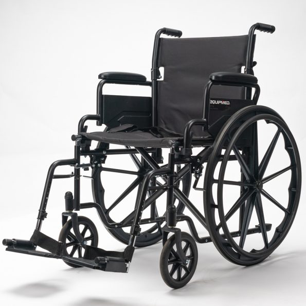 EQUIPMED Portable Folding Wheelchair 24 Inch 136kg Capacity Wheel Chair Retractable Armrests| Black