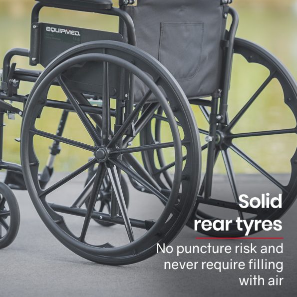 EQUIPMED Portable Folding Wheelchair 24 Inch 136kg Capacity Wheel Chair Retractable Armrests| Black - Image 8