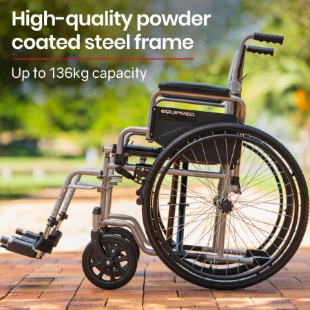 EQUIPMED 24 Inch Folding Wheelchair Lightweight Portable for Elderly and Disabled| Grey