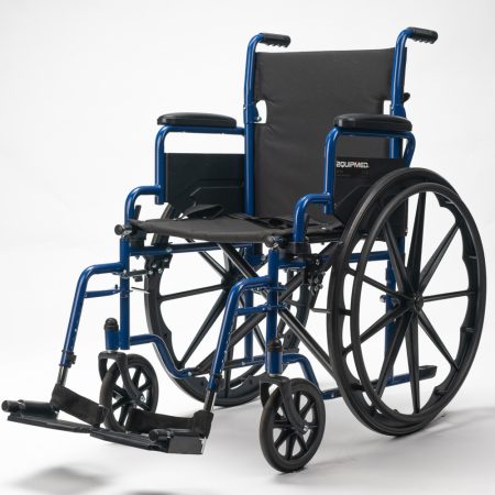 EQUIPMED Portable Wheelchair 24 Inch Folding Lightweight Wheel Chair|136kg Capacity Mobility |Blue
