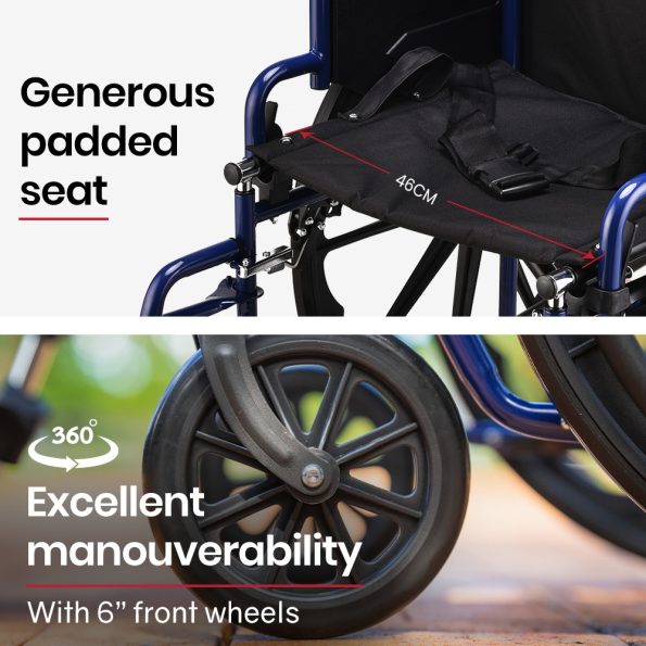 EQUIPMED Portable Wheelchair 24 Inch Folding Lightweight Wheel Chair|136kg Capacity Mobility |Blue - Image 7