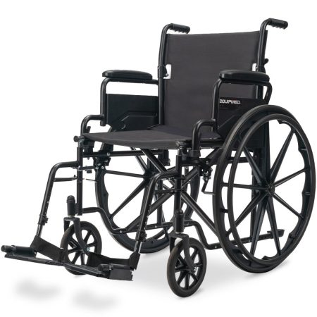 EQUIPMED 24 Inch Folding Wheelchair with Park Brakes| 136kg Capacity| 51cm Wide Seat| Black