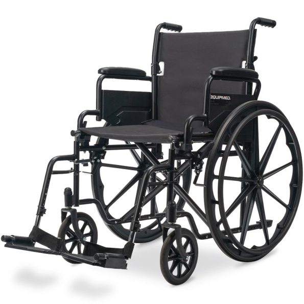 EQUIPMED 24 Inch Folding Wheelchair with Park Brakes| 136kg Capacity| 51cm Wide Seat| Black