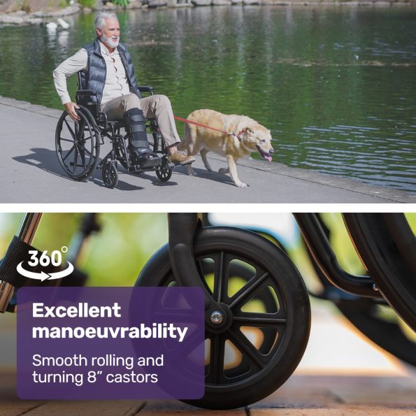 EQUIPMED 24 Inch Folding Wheelchair with Park Brakes| 136kg Capacity| 51cm Wide Seat| Black - Image 6