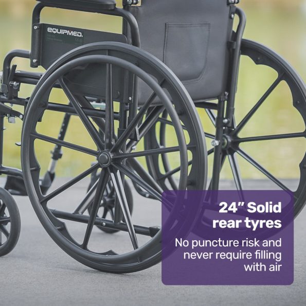 EQUIPMED 24 Inch Folding Wheelchair with Park Brakes| 136kg Capacity| 51cm Wide Seat| Black - Image 7