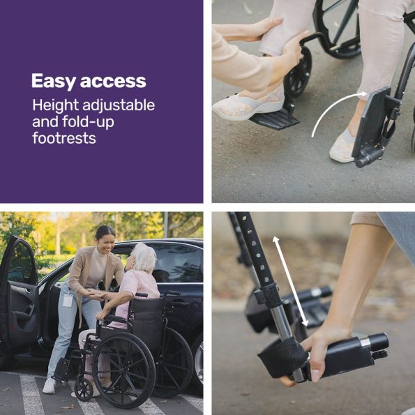 EQUIPMED 24 Inch Folding Wheelchair with Park Brakes| 136kg Capacity| 51cm Wide Seat| Black - Image 9