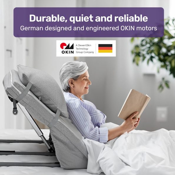 Equipmed Electric Adjustable Bed, Backrest and Leg Adjustment German-Engineered Power Lifting with Remote Control| Grey - Image 2