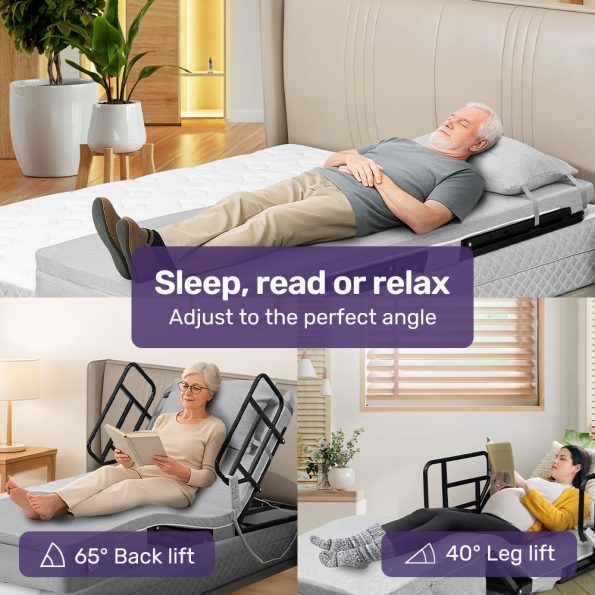 Equipmed Electric Adjustable Bed, Backrest and Leg Adjustment German-Engineered Power Lifting with Remote Control| Grey - Image 4