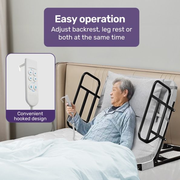 Equipmed Electric Adjustable Bed, Backrest and Leg Adjustment German-Engineered Power Lifting with Remote Control| Grey - Image 7
