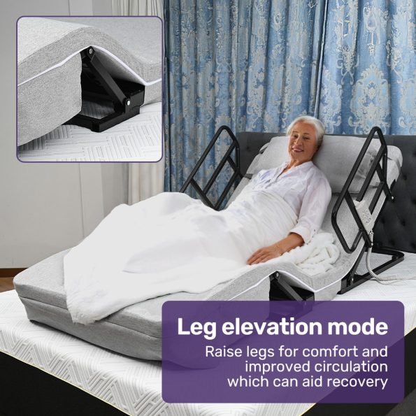 Equipmed Electric Adjustable Bed, Backrest and Leg Adjustment German-Engineered Power Lifting with Remote Control| Grey - Image 9