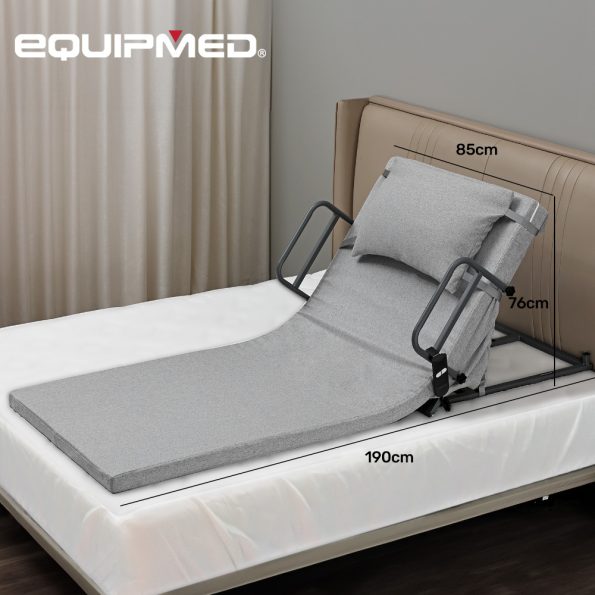 Equipmed Electric Adjustable Bed Backrest| German-Engineered Power Lifting Back Support with Remote Control| Full Length| Grey - Image 2