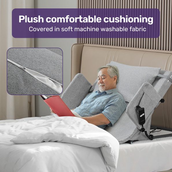 Equipmed Electric Adjustable Bed Backrest| German-Engineered Power Lifting Back Support with Remote Control| Full Length| Grey - Image 5