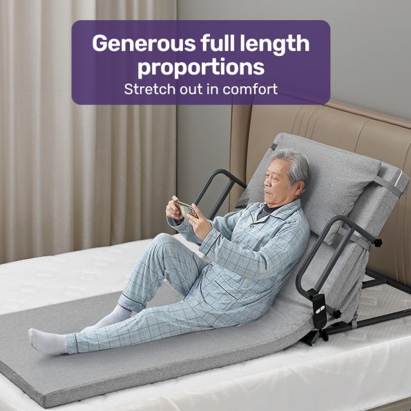 Equipmed Electric Adjustable Bed Backrest| German-Engineered Power Lifting Back Support with Remote Control| Full Length| Grey - Image 6