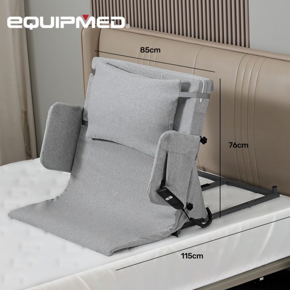 Equipmed Electric Adjustable Bed Backrest| German-Engineered Power Lifting Back Support with Remote Control| Grey - Image 2