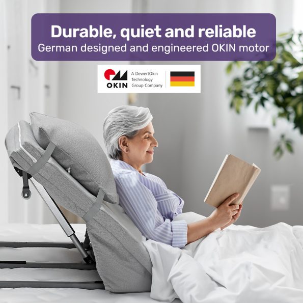 Equipmed Electric Adjustable Bed Backrest| German-Engineered Power Lifting Back Support with Remote Control| Grey - Image 3