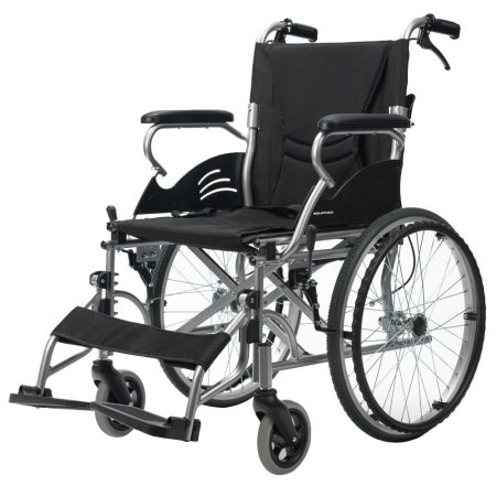 EQUIPMED 20 Inch Folding Wheelchair Lightweight Aluminium Portable with Park Brakes| Black