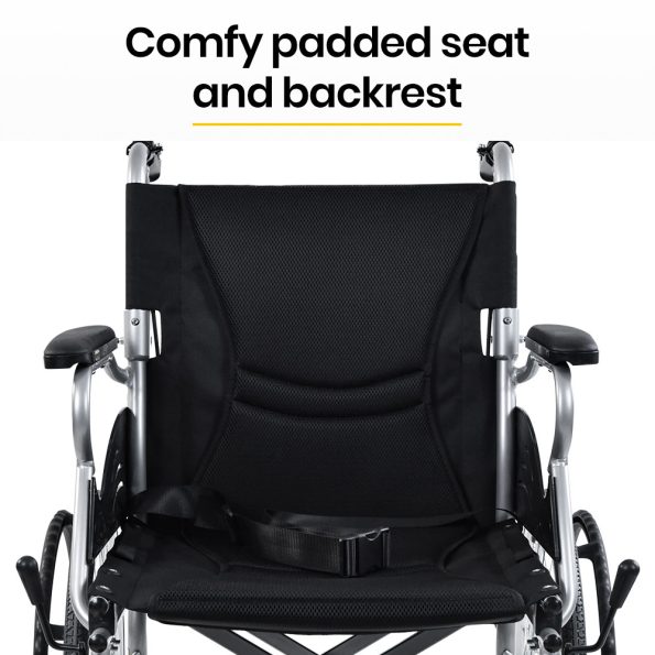 EQUIPMED 20 Inch Folding Wheelchair Lightweight Aluminium Portable with Park Brakes| Black - Image 3