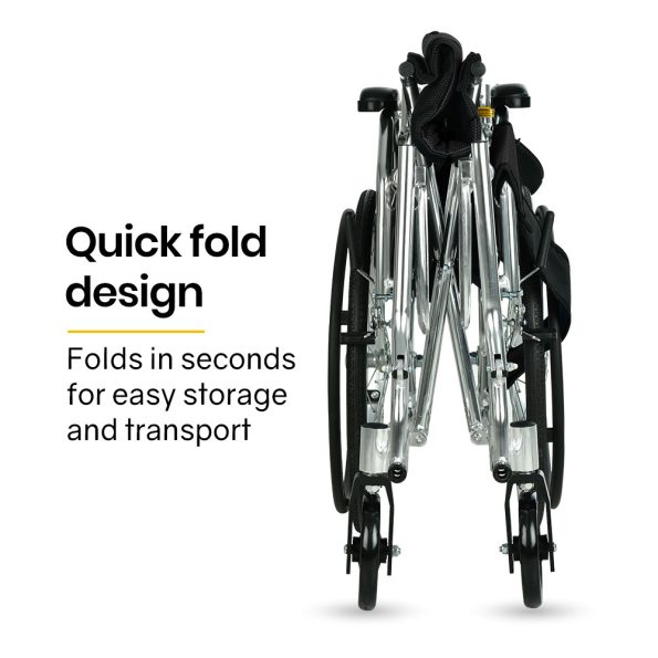 EQUIPMED 20 Inch Folding Wheelchair Lightweight Aluminium Portable with Park Brakes| Black - Image 5