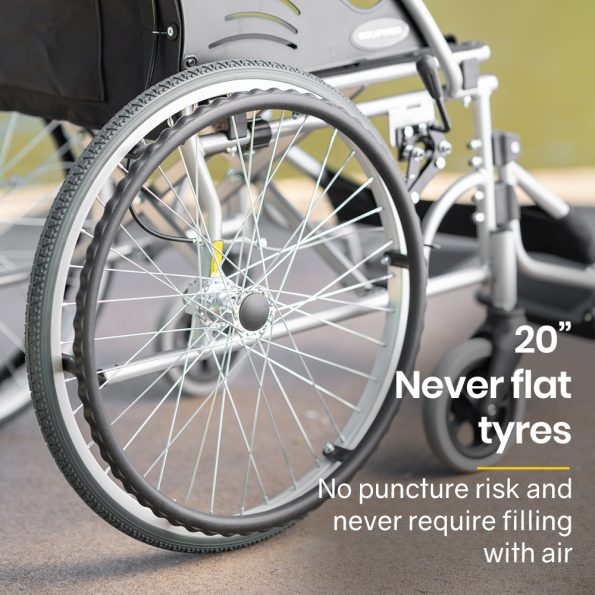 EQUIPMED 20 Inch Folding Wheelchair Lightweight Aluminium Portable with Park Brakes| Black - Image 8