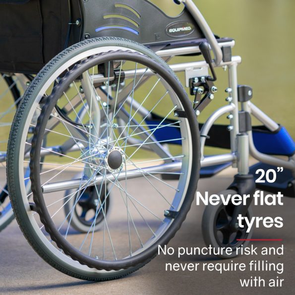 EQUIPMED Folding Aluminium Wheelchair | 20 Wheels  Park Brakes  100kg Capacity   Blue - Image 8